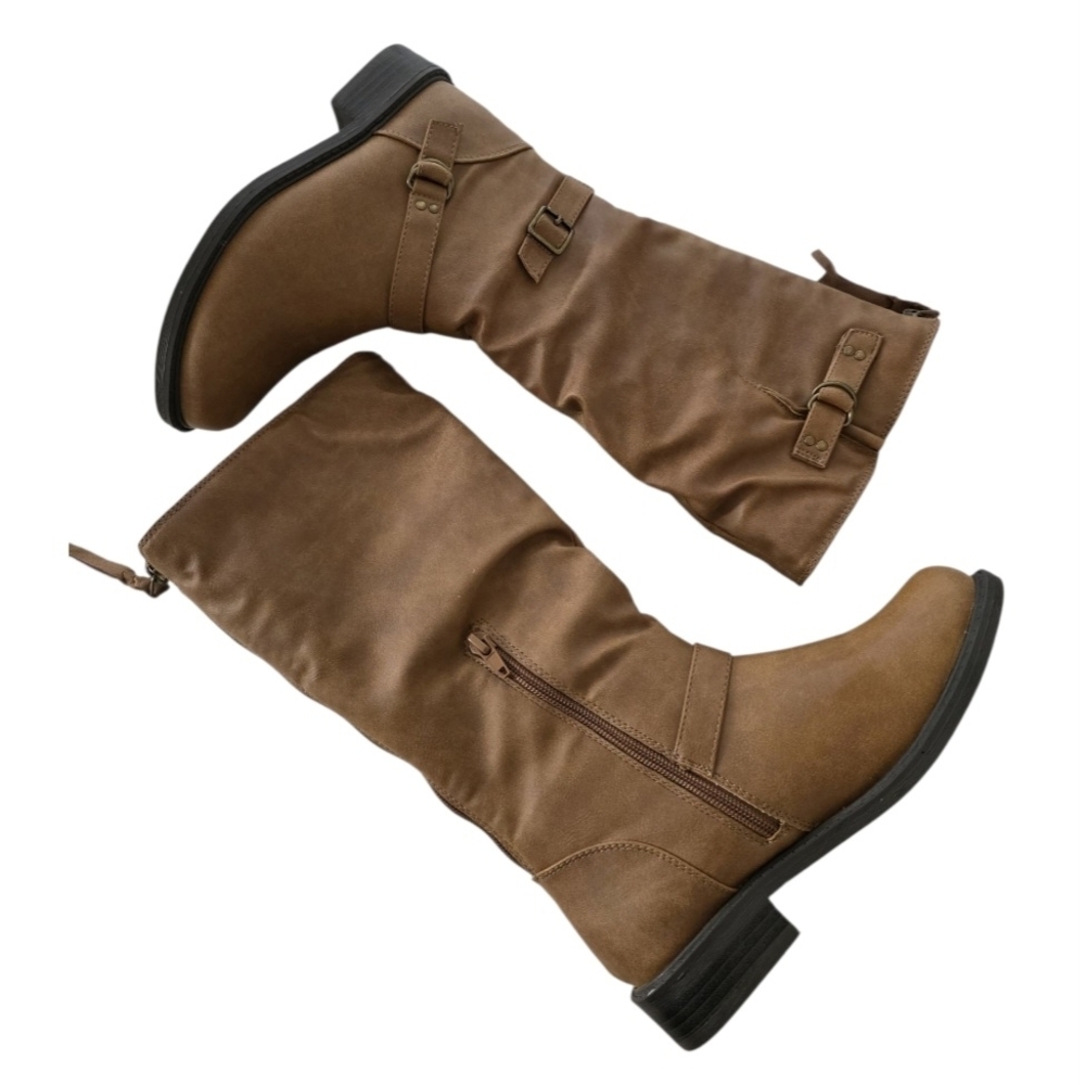Justice Brown Buckle Girls Boots, Size 3